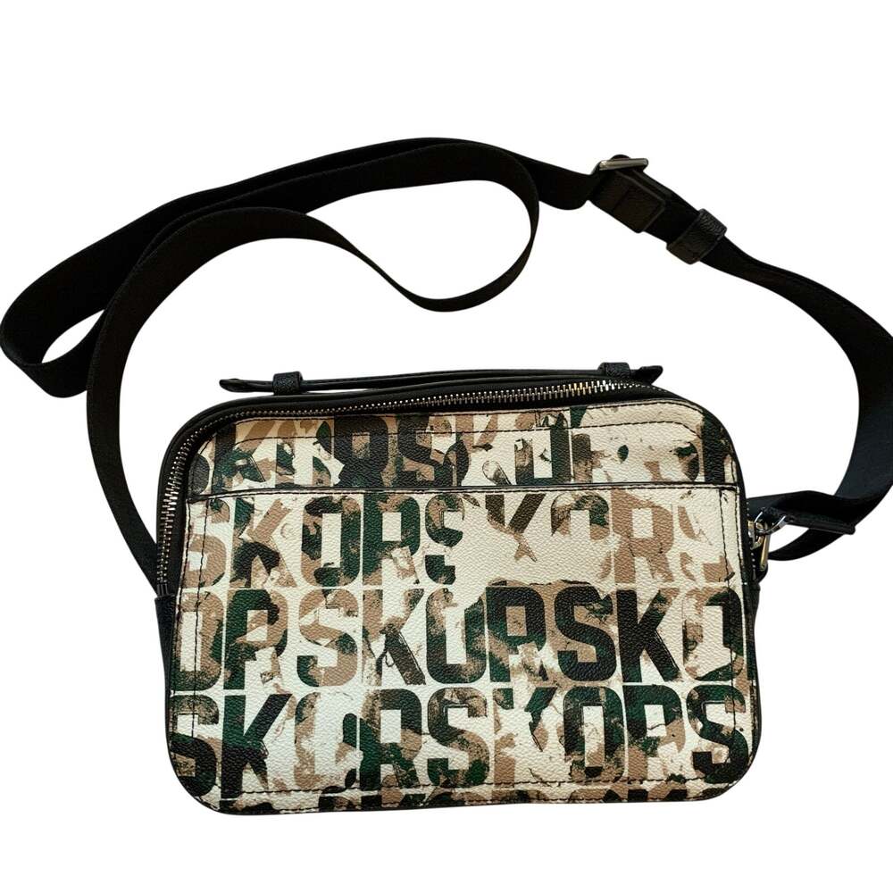 Michael Kors Cooper East West Map Bag Letters Logo Camo Crossbody Adjustable